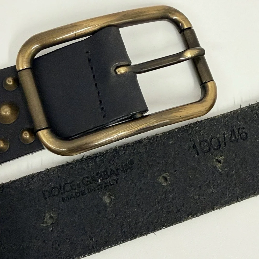 Unisex Dolce & Gabbana Leather Heavily Studded Belt Black & Bronze Size 100 46
